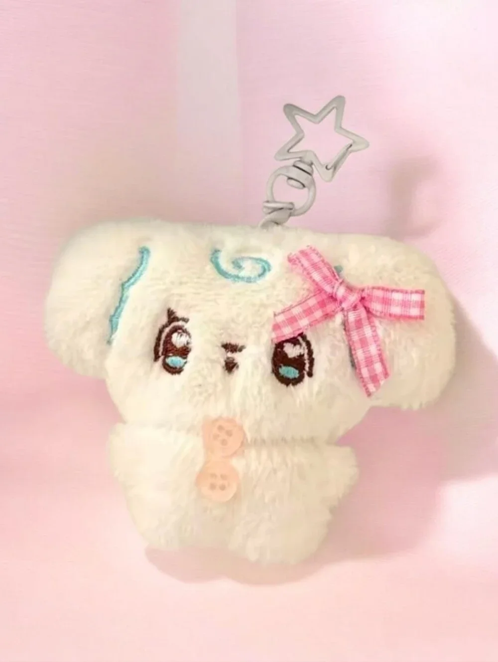 Plush White Dog Bag Charm/Keychain with Pink Bow